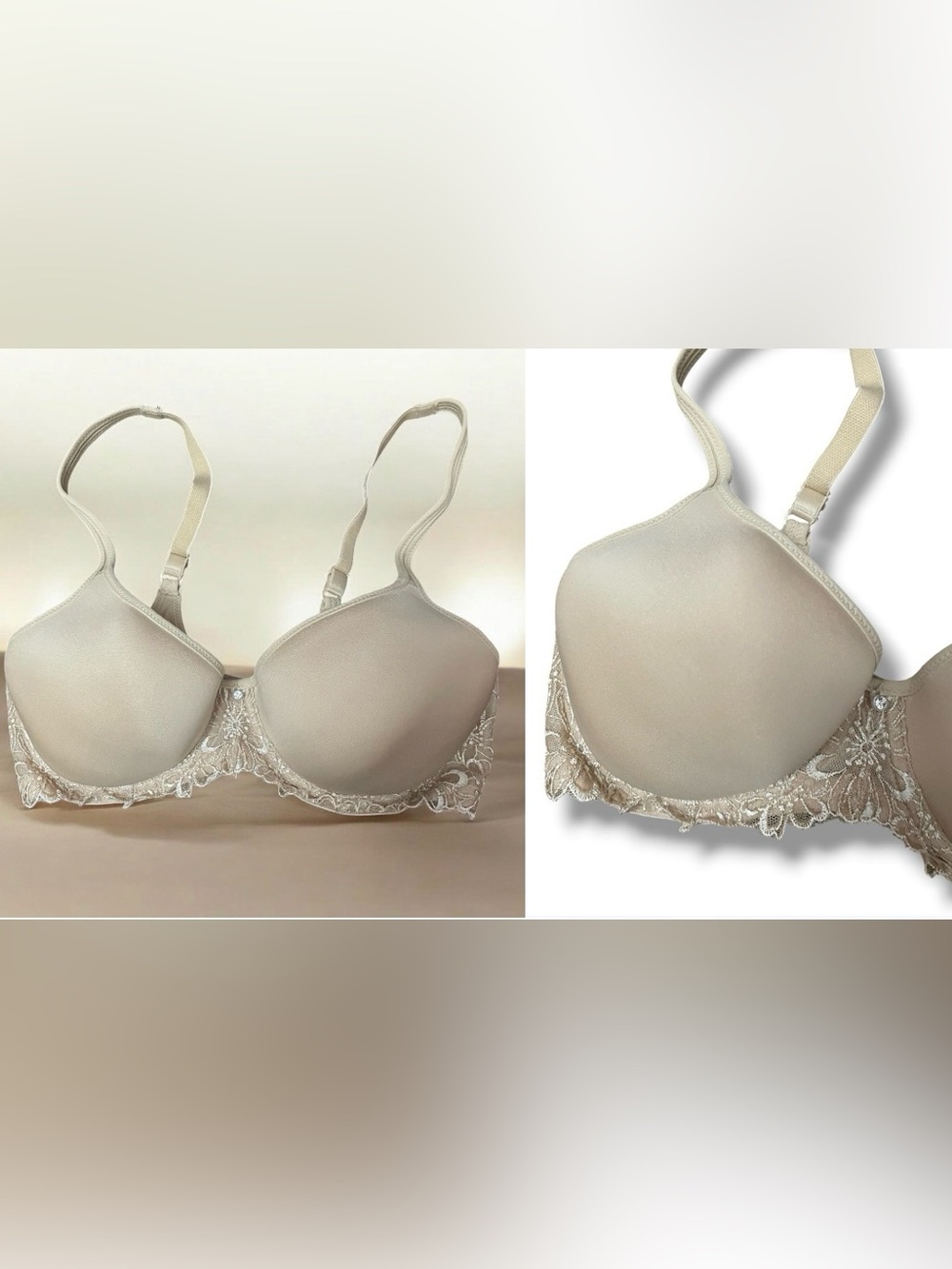 Bali Beige Lace-Trim T-Shirt Bra